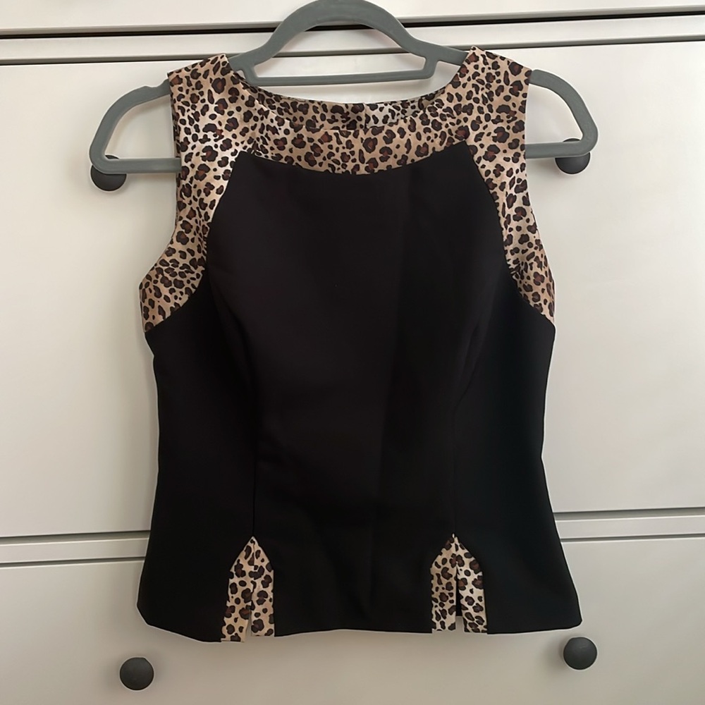 Vintage 80s Dawn Joy Black Leopard Trimmed Top